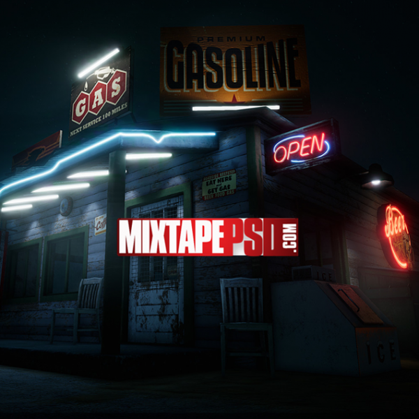 Old Southern Gasoline Station at Night Background