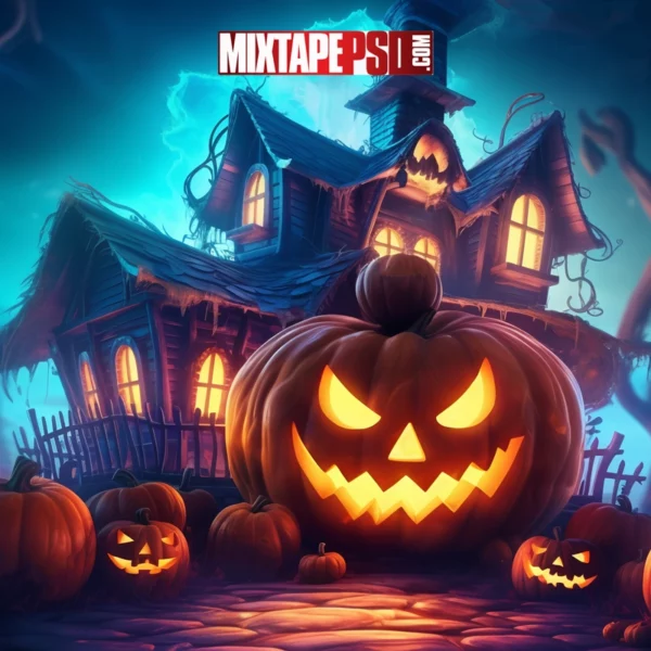 Halloween Pumpkin and Haunted House Background