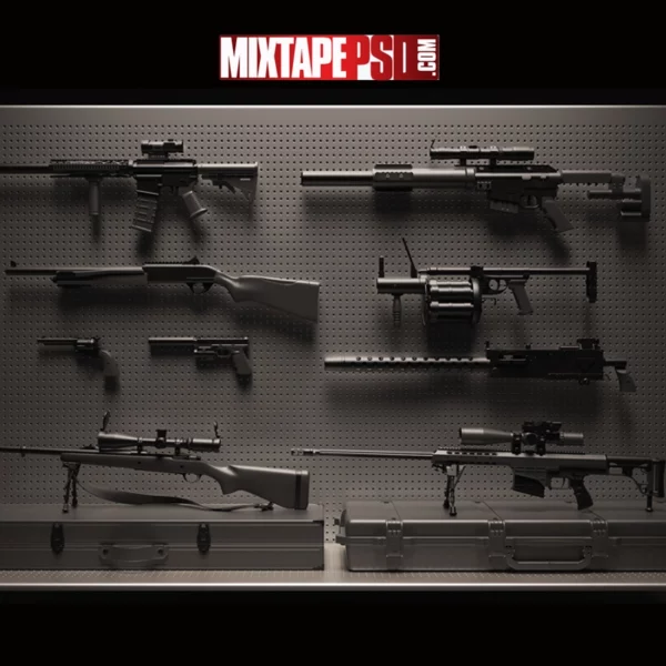 Assault Weapons on Wall Background 2