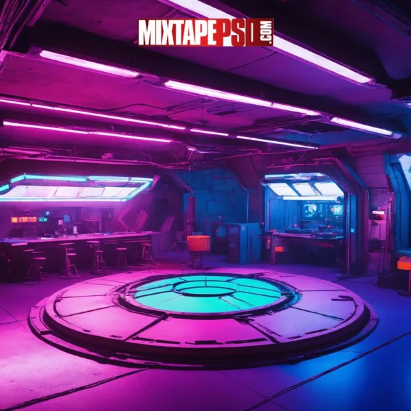 Underground Cyberpunk base with neon lighting